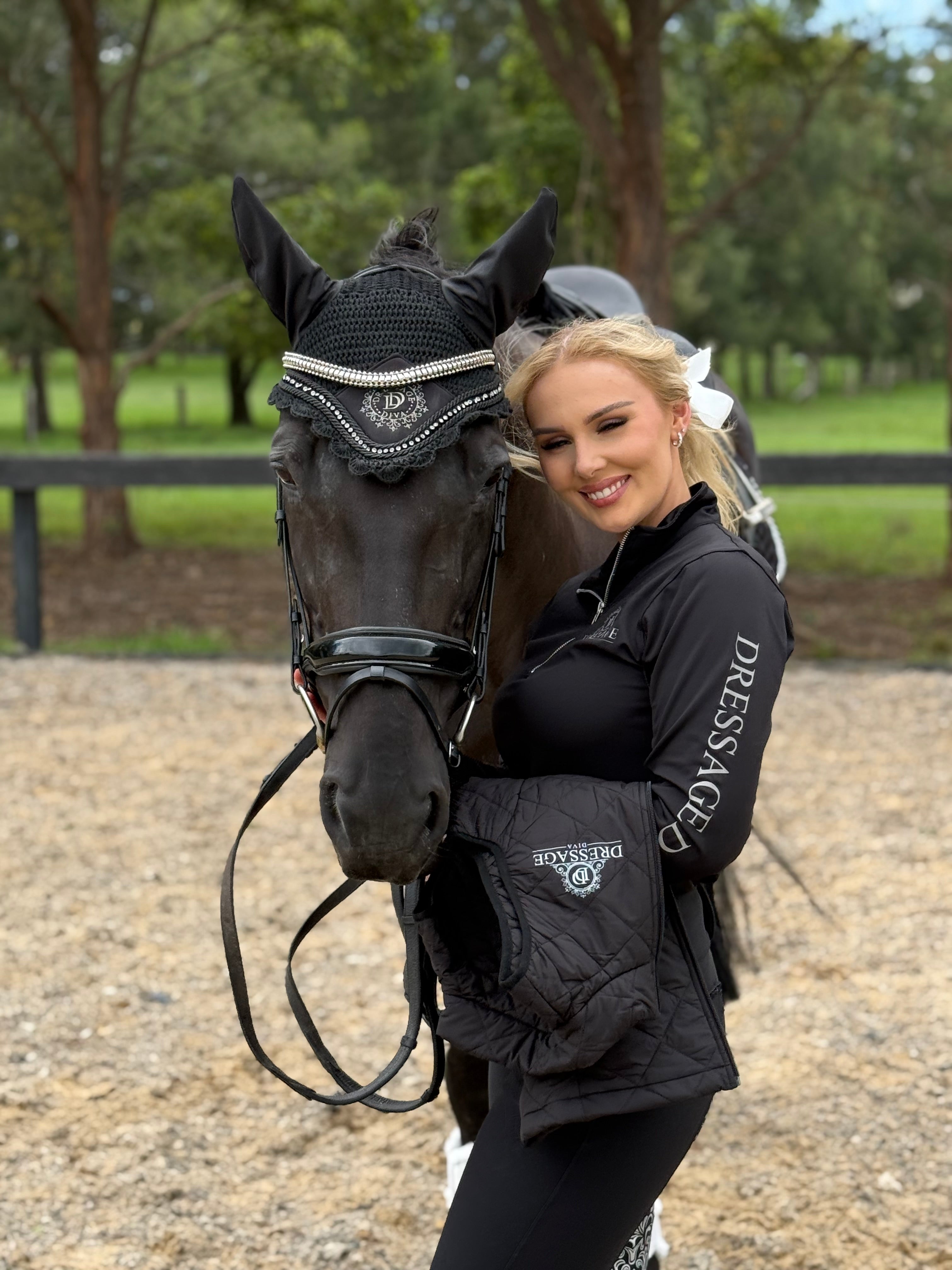 Black Long Sleeve base layer with grey logo & mesh equestrian shirt loose fit